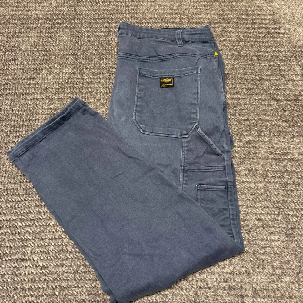 Caterpillar CAT Mens Work Pants Carpenter Size 40x34 Blue Heavy Duty Double Knee
